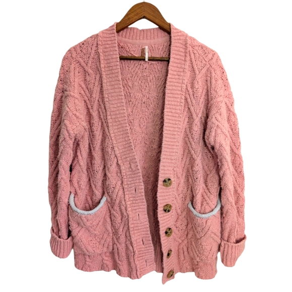 Free People Sweaters - Free People Montana Chunky Knit Mauve Pink Oversized Cardigan Sweater